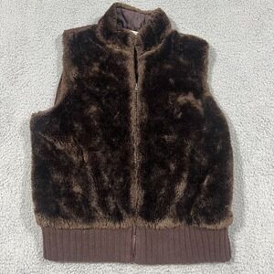 Vtg Tiara Brown Faux Fur Sweater Vest Women 1X Y2K Indie Glam